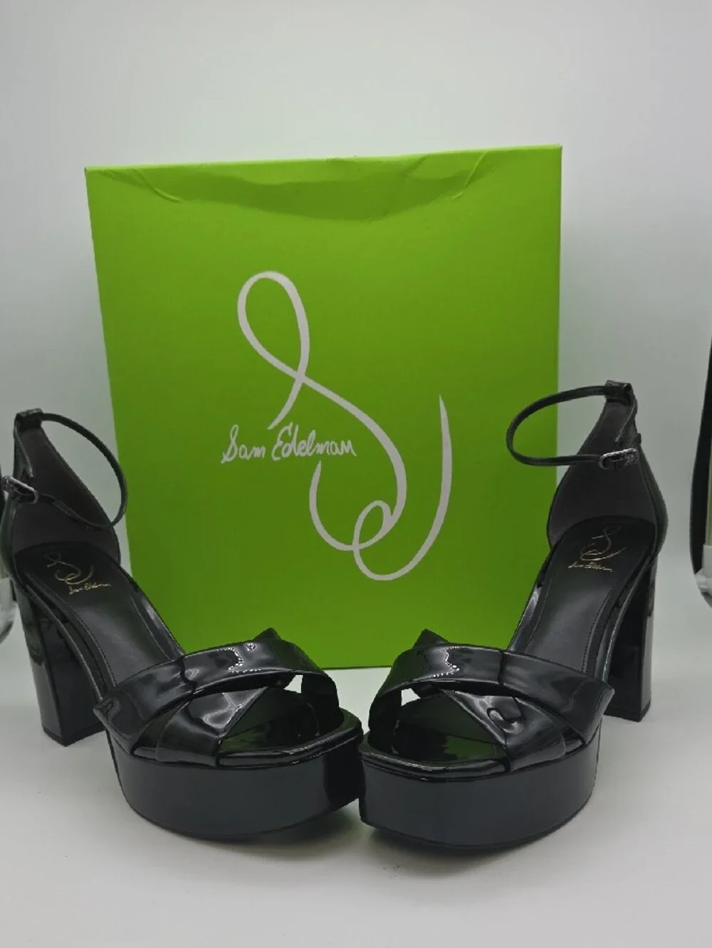 Sam Edelman Black Patent Platform Heel Sandals